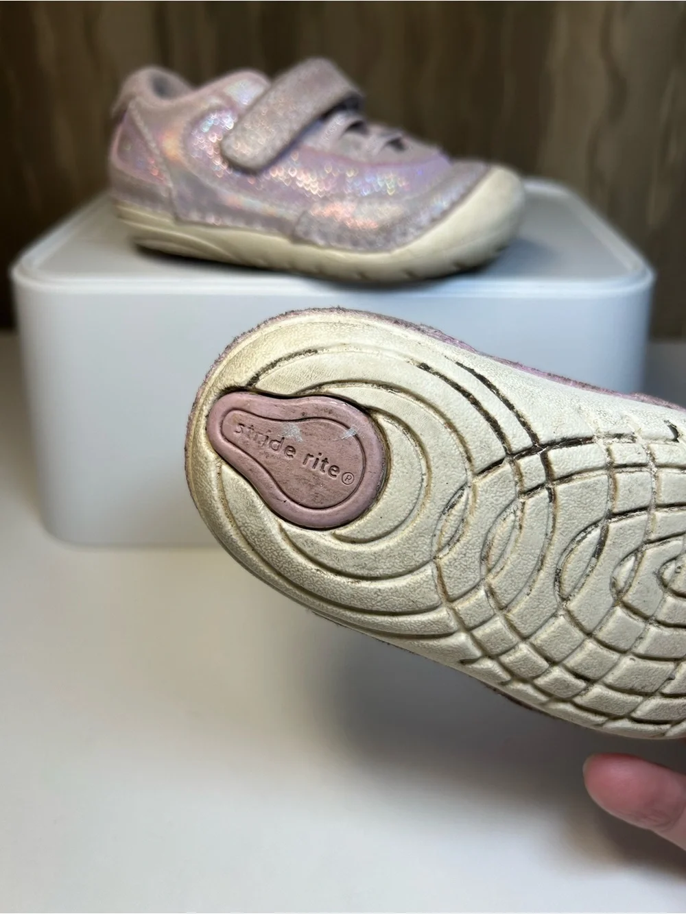 Stride Rite SM Jazzy Baby Girl’s 5M Pink Silver Sparkle Velcro Sneakers